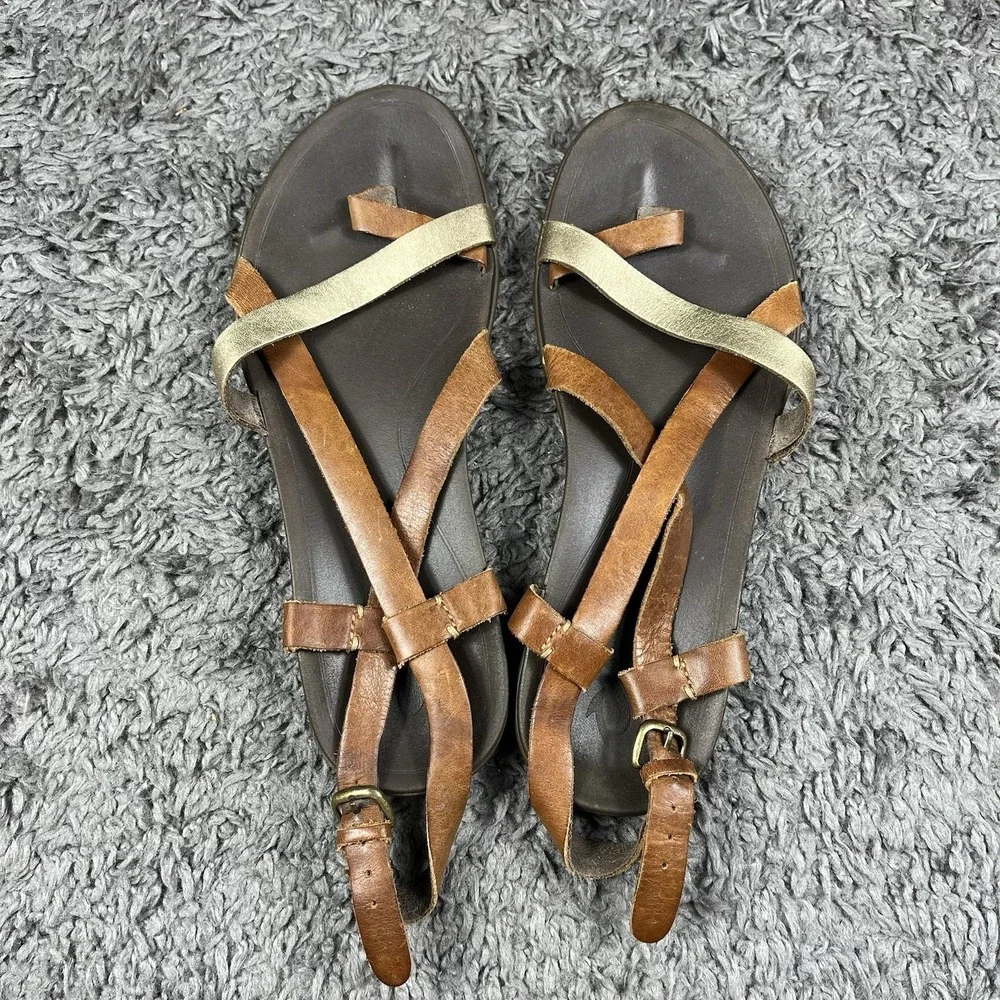 OluKai Upena Strappy Sandals Size 9 Brown Leather Flat Adjustable Ankle Strap